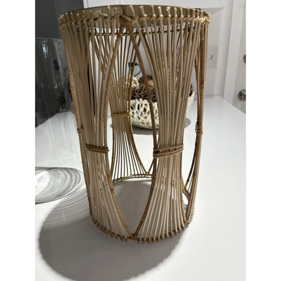 Anthropologie Rattan Hurricane Candleholder Vase Boho Coastal Decor - Picture 4 of 10